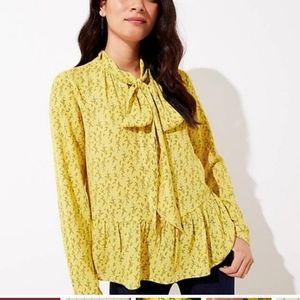 NWT Loft Floral Peplum Bow Blouse Size M